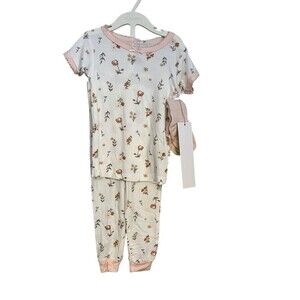 Milkberry 18 Months Bamboo White Pink Floral Baby Girls 3 Piece Set & Socks NEW
